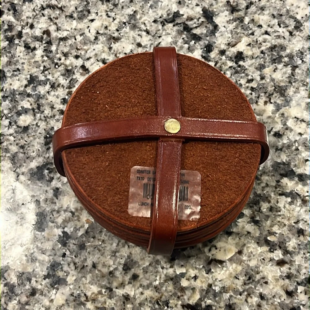 Ralph Lauren Leather Coaster Set of 4 brown Vintage